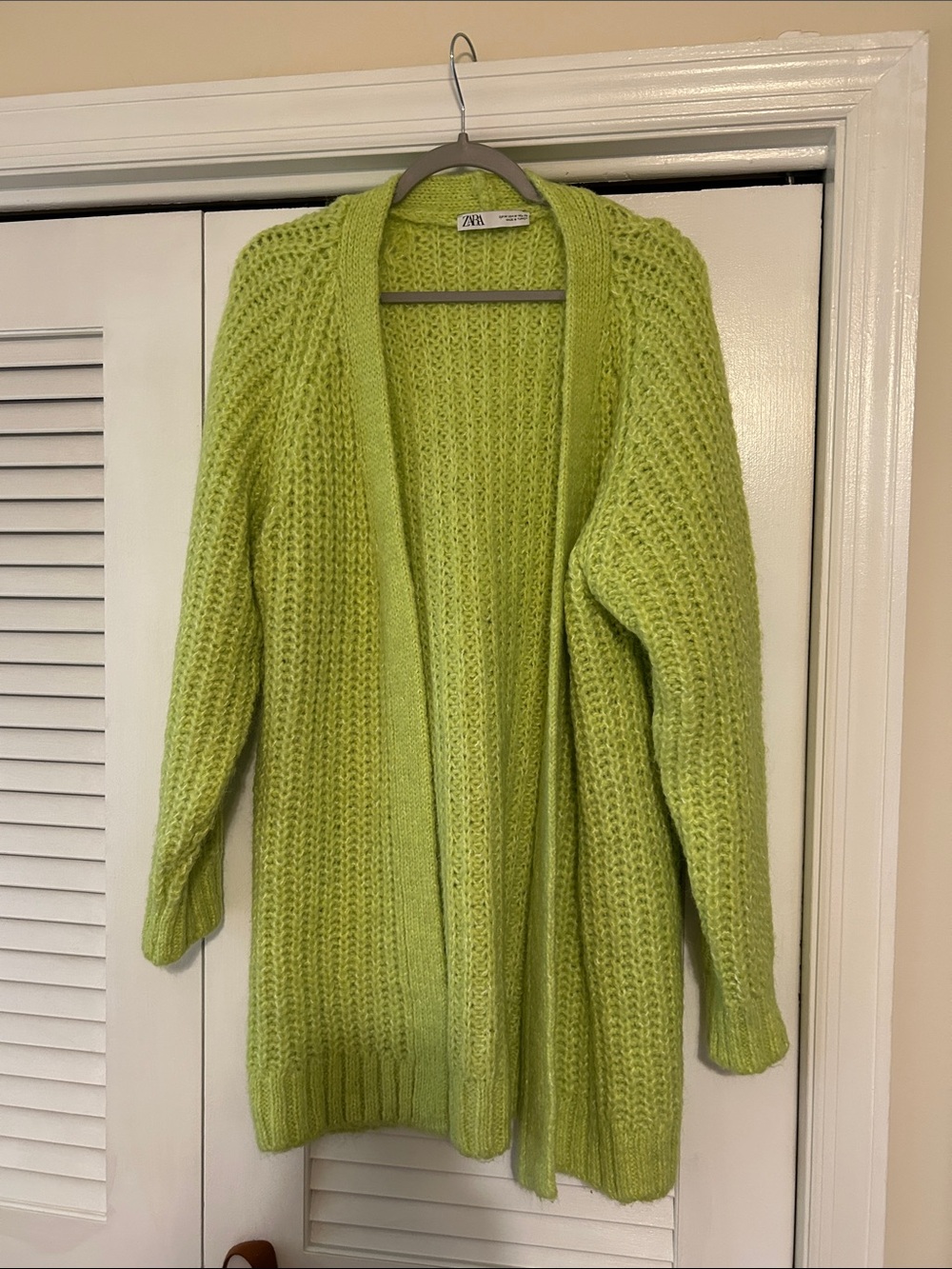 Zara Lime Green Open-Front Knit Cardigan